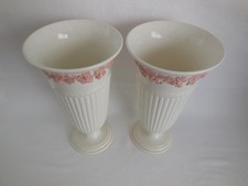Rare Pair 1942 Wedgwood Pink On Cream Embossed Queens Ware 11 Inch Vases picture