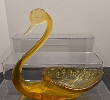 Vintage Amber Glass Swan Bowl- Dish. Unbranded. picture