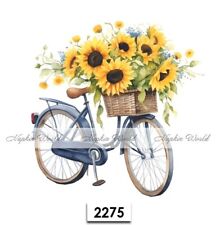 (2275) TWO Paper LUNCHEON Decoupage Art Craft Napkins - BICYCLE BIKE SUNFLOWERS picture