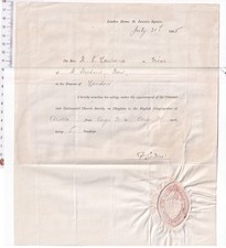 1885 Chaplaincy Licence – Frederick Temple DD – Bishop London Seal & Autograph picture