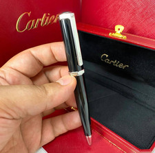 New Luxury Cartier Ballpoint Pen Black Finish Silver Trim Classic Office Writing picture