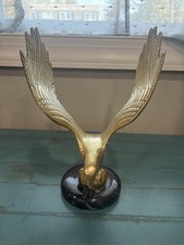 Vintage Solid Brass Eagle Figurine on Marble Base Bird Statue Desk Decor picture