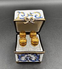 Vintage Limoges France Porcelain Blue Floral 4 Perfume Bottle Box Peint Mein picture