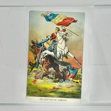 Tin Tag Soap Antique Trading Trade Card Soldiers Horse Flag picture