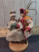 Vintage Polish Folk Art Wedding/Dancing Couple Figure 5.50” Handmade Poland picture