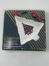 Christmas 4 Fine Hand-painted 24k Gold Trim Porcelain  Tree-Shaped Dishes picture