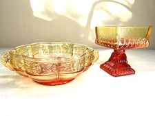 Vintage Amberina Ombre Footed Glass Candy Dish Bowl Set of 2 Mid Century - Flaw picture