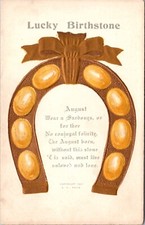 1907 Postcard Horseshoe Lucky Birthstone AUGUST Sardonyx Gemstone picture