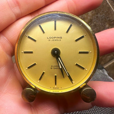 Vintage Looping Swiss 8-Day 15-Jewel Alarm Clock Gold Tone – Alarm Works Repair picture