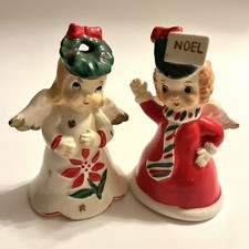Vintage UCAGCO Ceramics Angel Bell Figurines - Christmas Girls - Set of 2 JAPAN picture