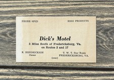 Vintage Dick Motel Fredericksburg VA R Hendrickson Business Card picture