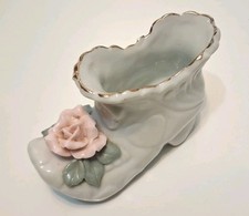 Shoe Figurine Porcelain High Heel Slipper China Applied Flowers Vintage picture
