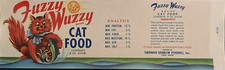 Cat Lovers - Small Vintage Fuzzy Wuzzy Cat Food Label Wild Cat Fishing-1960s NOS picture