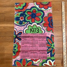 Vintage 1973 Cloth Linen Towel Calendar Flower Power Bright Colors Cool Groovy picture