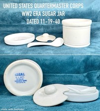 Vintage WW2 Military USQMC Shenango China Ceramic Sugar Jar, Lid, Spoon 11-19-40 picture