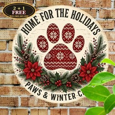 Paw Print Round Welcome Sign Iron Tin Metal Pet Lover Decor 8x8 picture