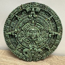 Vintage Mexican Crushed Malachite Resin Aztec Sun Stone Calendar Plaque 5.25