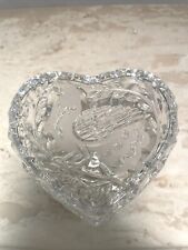 Valentine Love Crystal Heart Etched Bird Trinket Dish Lid Base Jewelry Candy picture