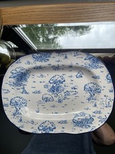 Classic Vintage Disney POOH Blue Toile Serving Oval Platter 14”X 10 Inch ~ RARE picture