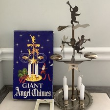VTG Giant Angel Chimes Christmas Candle Carousel Spinner 17 inches w/ Box Sweden picture