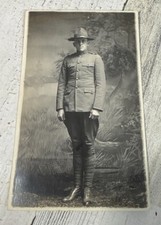 Vtg RPPC WWI U.S. Army Soldier AZO Divided Back Real Photo Postcard 1904–1918 picture