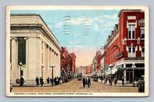 1917 Roanoke VA Campbell Ave Streetcar Jefferson Bldg Vintage Linen Postcard picture