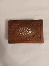  Vintage Hand Carved In India Sheesham Wood Trinket Jewelry/Box Floral Inlay picture