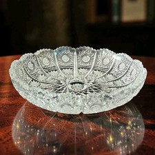 Vtg Bohemian Hand Cut Crystal ‘QUEENS LACE’ Round Trinket Bowl Hobstar Sawtooth picture