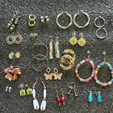 Lot of 21 Pairs of Costume Jewelry Pierced Earrings Loops, Posts, Hooks picture