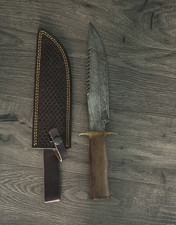 Unused Vintage Handmade Damascus Hunting Knife w/ Leather Sheath picture