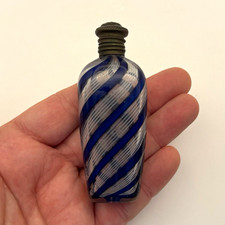 Antique Cobalt Blue And White Latticino Scent Bottle picture