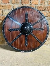 24'' Medieval Wooden Carved Viking Shield Authentic Handmade Norse Battle Shield picture