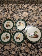 Vintage Otagiri Japan Mallard Duck Coasters Set of 4 w/ Matching Tin Green Gold picture