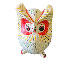 Two Wooden Belize Carved & Painted Owls with Colorful Designs picture