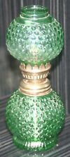 Vintage Depression glass Hobnail mini oil lamp w/ matching green hobnail chimney picture