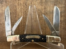 Vintage John Primble 5514 4 Blade Congress Black Jigged Delrin Knife 1960s picture