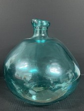 Large Vidrios San Miguel Aqua Blue Bulbous Recycled Art Glass Vase picture
