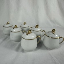 6 Antique Limoges Pot de Crème France Coiffe Porcelain White And Gold picture