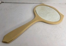 Vintage Art Deco Celluloid Tuskeloid Hand Mirror Beveled Glass Vanity Cat Ears picture