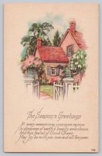 The Season's Greetings Cottage Illustrated Postcard 1920s picture