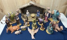 Vintage HOLLAND Mold Nativity Set Scene Ceramic Hand Painted 18 Piece  W/ Stable picture