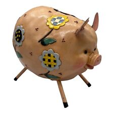 Flower Covered Pink Piggy Bank Retired Resin & Metal Ranger Gifts Stick Legs picture