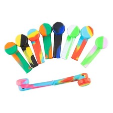 10PC 3.4'' Mini Silicone Smoking Hand Pipe with Metal Bowl & Cap Lid Pocket Pipe picture