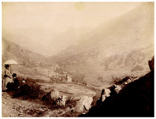 France, Pyrenees, Luchon, Characters contemplating the Val d'Aran vintage album picture