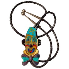 Astute Masonic Shriners Ed Courgette Zuni Clown Sterling Silve Inlay Bolotie  picture
