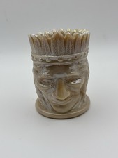 Vintage Joe St. Claire Carmel Slag Iridescent Glass Indian Head Toothpick Holder picture