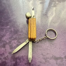 Vintage Rare Multi-Tool Wooden Handle Lighter & Pocket Knife Combo key chain picture