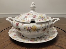 Vintage Diamondstone Laveno Soup Tureen and Under-plate Floral Design, Italy picture