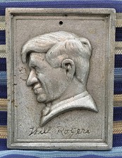 Antique Cast Metal Will Rogers Plaque Measures 3 7/16
