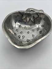 Vintage Pewter Strawberry Dish Candy Trinket Ring Jewelry Decor Country Rustic picture